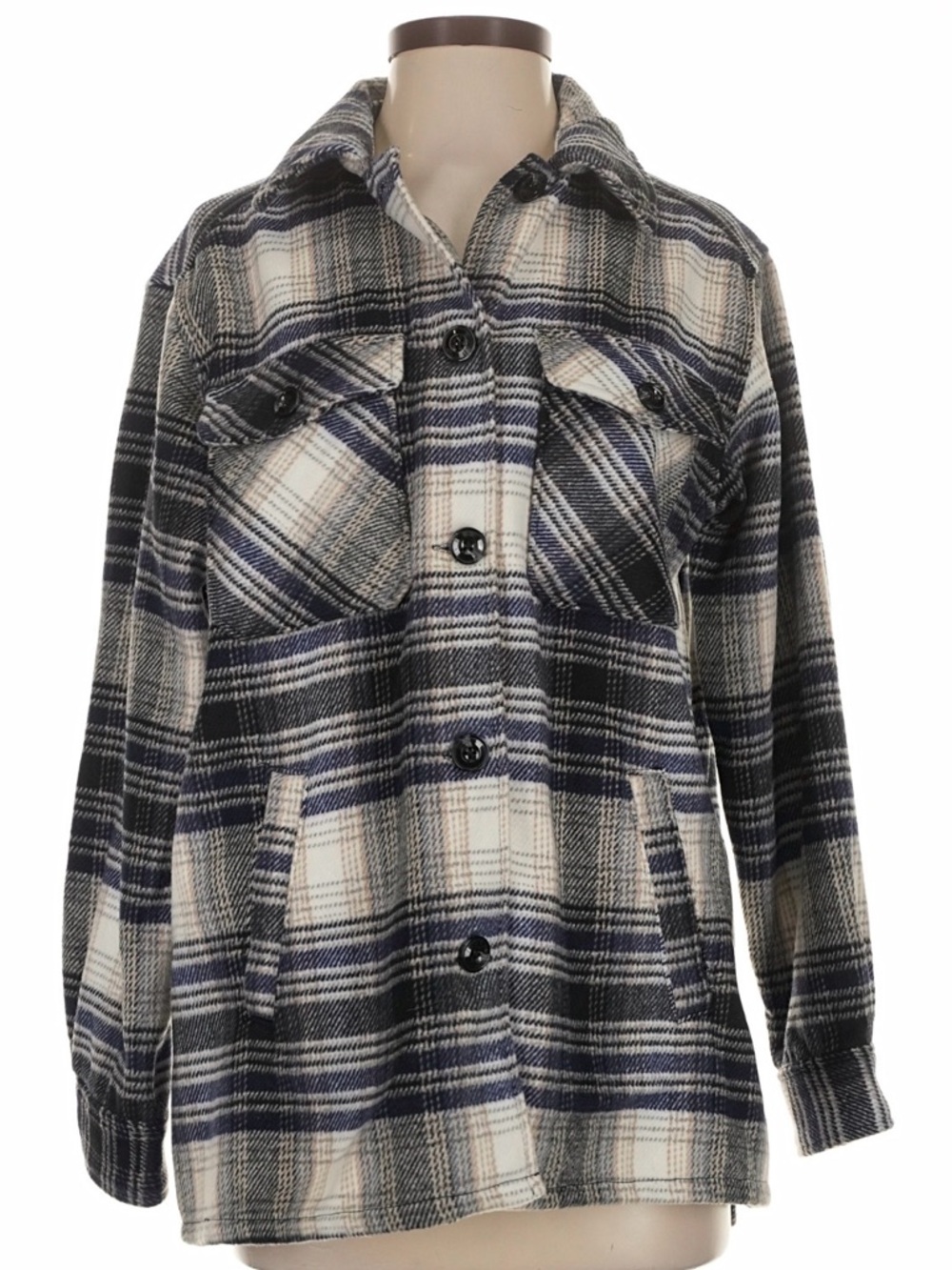 H&M Divided Plaid Flannel Shacket Black White Small Thick Loose Fit